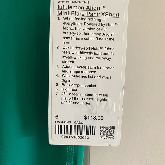 Lululemon Align High-Rise Mini-Flare Pant Extra Short CASG Size 6 New - Picture 3 of 4